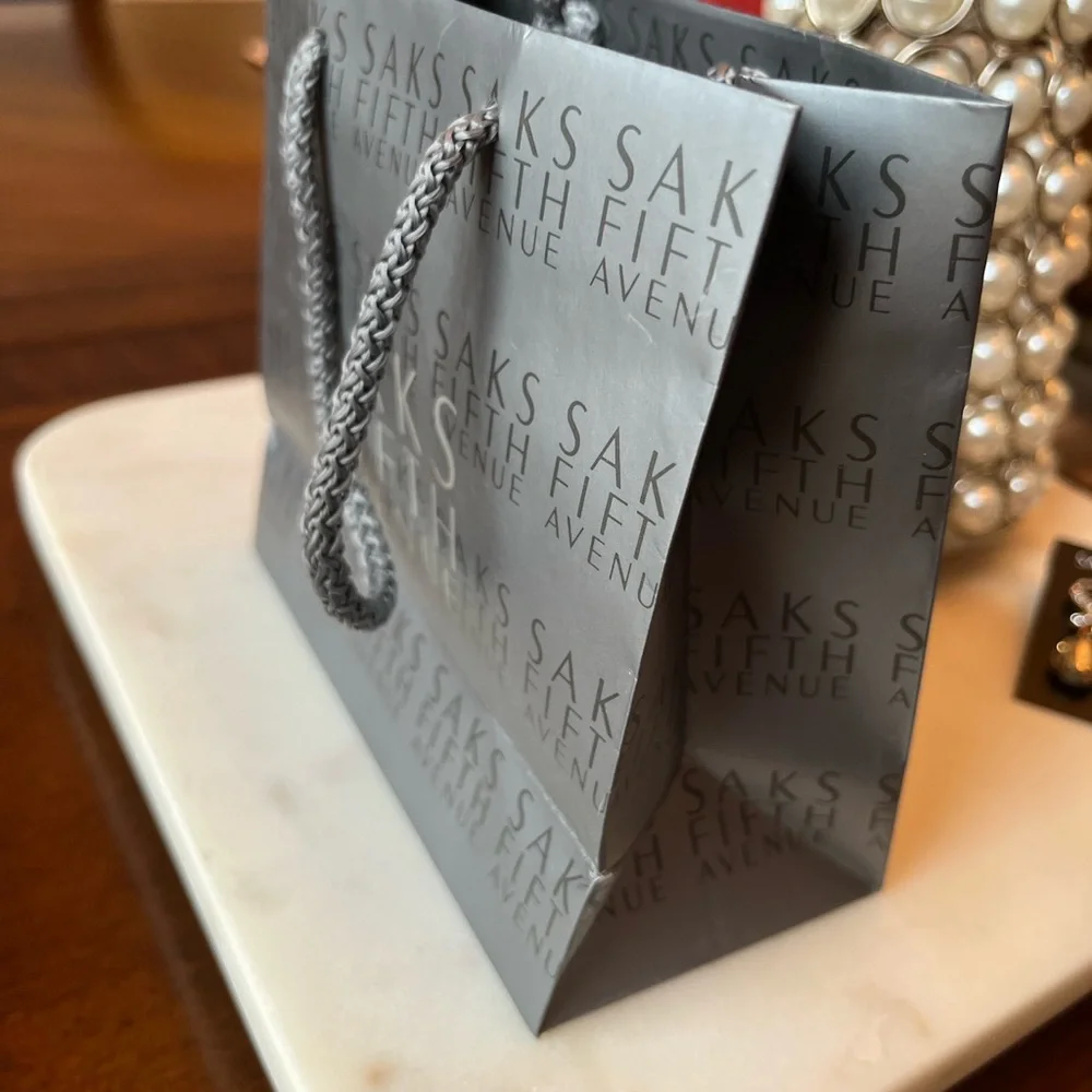 Saks Fifth Avenue Rhinestones Gold Bow Teardrop Earrings (NWOT) w/Saks Gift Bag - Picture 7 of 8